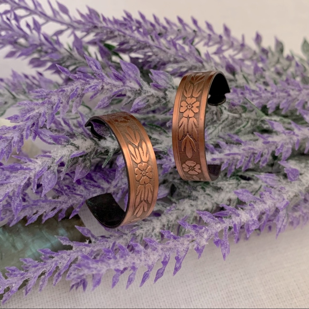 Solid Copper Floral Western Half Hoop Earrings